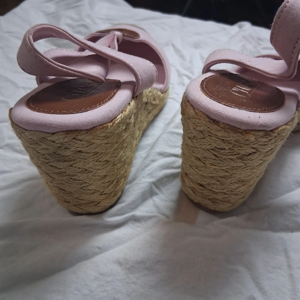 Chaps Pink Espadrille Sandals with Brown Accents